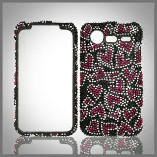 FOR HTC DROID INCREDIBLE 2 & 2S G11 BLACK PINK HEARTS BLING DIAMOND 