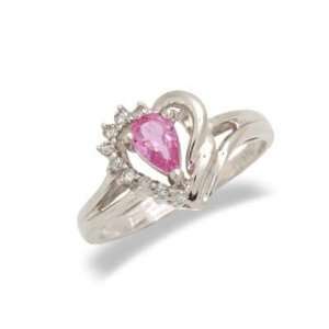  Ladies Diamond & Pink Sapphire Ring in 14K White Gold(TCW 