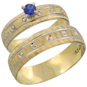10k Gold 2 Piece 0.25 Carat Deep Blue Sapphire Ring Set (Engagement 