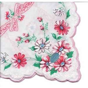  Inspired Hanky   White Hanky with PInk Daisys