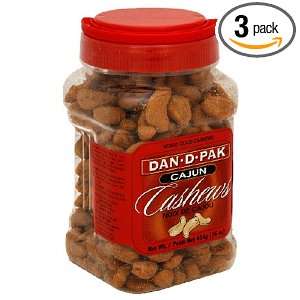 Dan D Pak Cashews Cajun, 15 Ounce Plastic Jars (Pack of 3)  