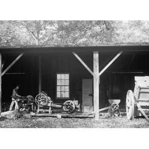  early 1900s photo Sawing wood with gas engine