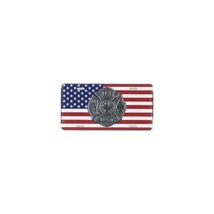  Fire Fighter Logo On US Flag Metal License Plate 6 x 12 
