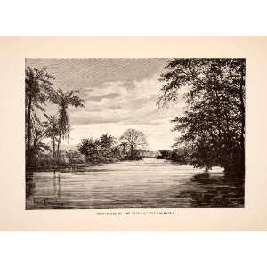  1890 Wood Engraving (Photoxylograph) Landscape Banks Rio Dande 