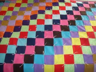 VINTAGE HAND TIED POLYESTER PATCHWORK PICNIC BLANKET THROW QUILT 