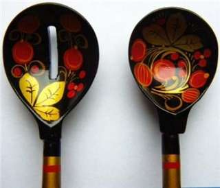Russian USSR RUSSIA Khokhloma Hand Made 2 Spoons FOLK ART SOVIET 