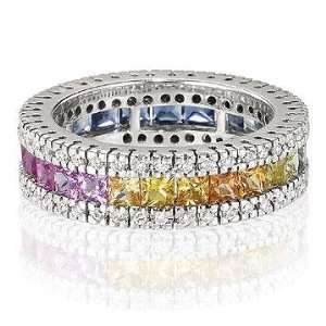    14k White Gold Rainbow Sapphire 1/2 Carat Diamond Ring Jewelry