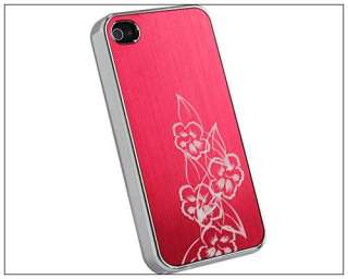 Deluxe Flower Red Aluminum Chrome Hard Back Case Cover F iPhone 4 4G 