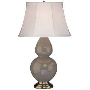   Ceramic Deep Patina Bronze Finish and Ivory Stretched Fabric Shade