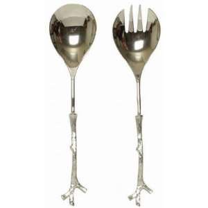  Decorative Stainless Steel Salad Servers with Twig Handles 