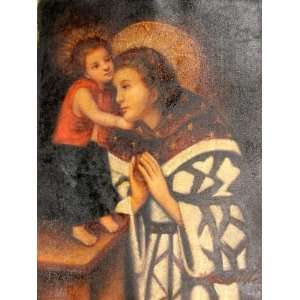  St. Anthony Saint Icon Painting Hand Painted Oil on Cloth 