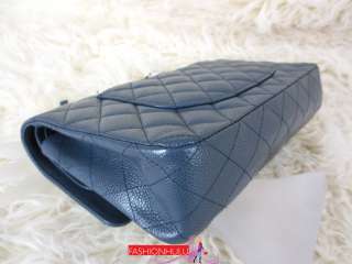 Authentic CHANEL 2.55 Grey Blue Medium Caviar Quilted Double Flap Hand 