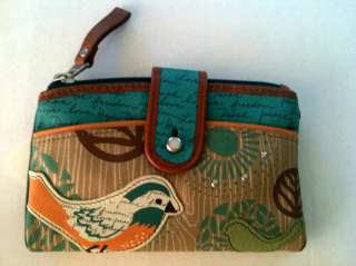 FOSSIL Brand Multi function Multifunction Wallet Kelly Teal Bird NWT 