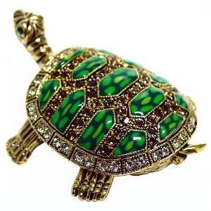    Turtle With Green Shell Bejeweled Trinket Box