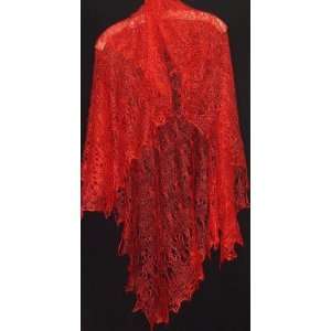  Russian Orenburg Lace Knitted Shawl (2080) RED Everything 