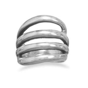 Sterling Silver Four Open Row Oxidized Ring Design Is 17mm Wide   Size 