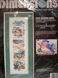 DIMENSIONS FOUR SEASONS BIRDS STAMPED CROSS STITCH KIT SEALED 1992 