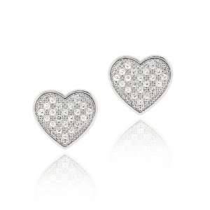  Sterling Silver CZ Micro Pave Heart Earrings Jewelry