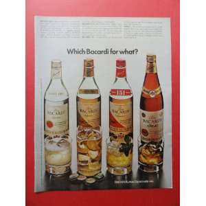 Ron Bacardi Rum,1971 print advertisement (4 bottles.) original vintage 