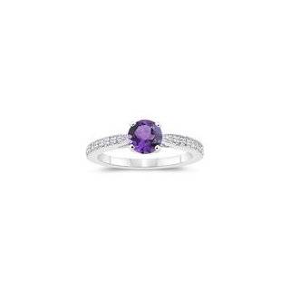 18 Cts Diamond & 0.85 Cts Amethyst Engagement Ring in 14K White Gold 