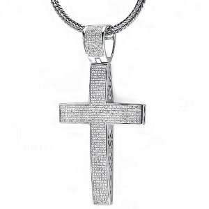 Sterling Silver White Diamond Micro Pave Mens Hip Hop Style Religious 