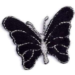BUY 1 GET 1 FREE/Butterflies/Black w/Silver(Med)) Iron On Embroidered 