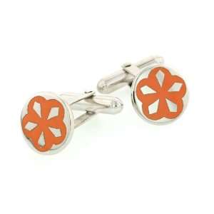 Discreet sized silver plated cufflinks with light peach enamel with 