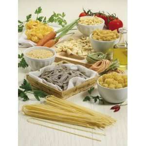  Close Up of Different Types of Pasta in Bowls Photographic 