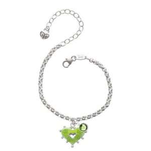  Green Enamel Heart with Flowers Silver Plated Brass Charm Bracelet 