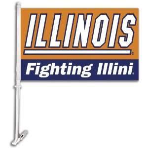   Illinois Fighting Illini Car Flag W/Wall Brackett