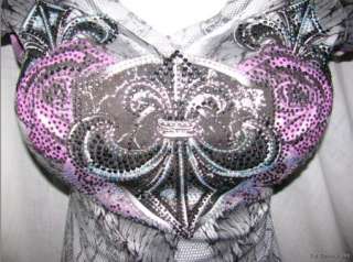 IN VEIN FAUX LACE PURPLE Ribbon Bound Silver TATTOO Angel Wing 