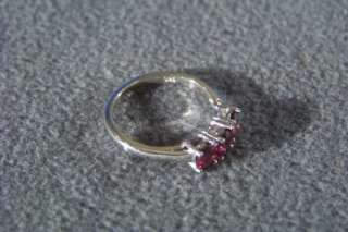 VINTAGE SILVER 3 RHODOLITE GARNET WEDDING BAND RING 6  