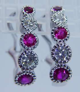 Estate Jewelry 14K White Gold High Grade Ruby Diamond Earrings  