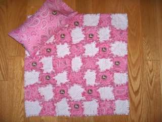 Baby Doll Rag Quilt & Pillow Set John Deere Fabric   American Girl or 