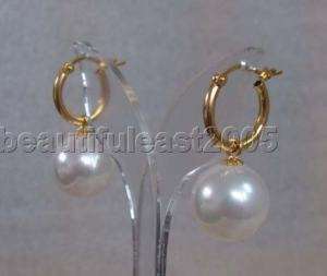 Lovely 12mm South sea white shell pearl earrings 925s  