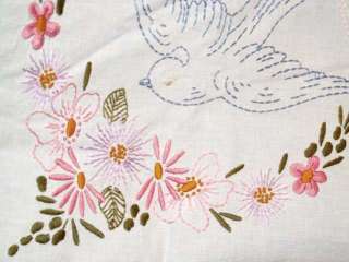   LACE HAND EMBROIDERED TABLECLOTH BEDSPREAD SHABBY ROMANTIC FLORAL BIRD