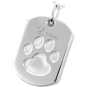  Silver Cremation Jewelry Paw Print Dog Tag