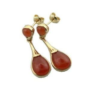  Red Jade Lady Drop Earrings, 14k Gold Jewelry