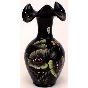 Fenton Art Glass Vases Black 9 1/2 Inches tall 4 3/4 Inches in 