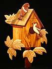   Carved Wood Art Intarsia GOLD FINCHES On BIRD FEEDER Sign Wall Plaque