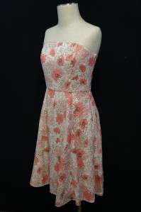 Ann Taylor LOFT Pink/Brown/White Floral Design Spaghetti Strap Dress 