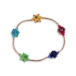  Multi Color Glass Beads Eyes Cube Gold Tone Bracelet 