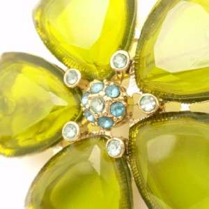 Monet Glass & Rhinestone Vintage Flower Brooch Pin  