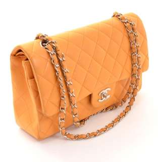 Auth Chanel Quilted Leather Orange 2.55 10 shoulder bag CC silver 