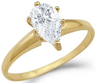 14k Yellow Gold Solitaire Pear Engagement CZ Ring  