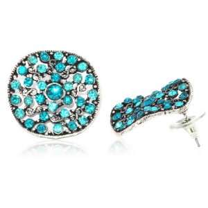  Ladies Silver Hollow Out Sapphire Charm Stud Earrings 