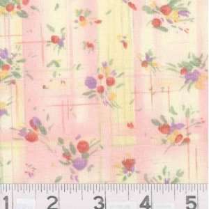   Flowers on Plaid Pink/Yellow Fabric By The Yard Arts, Crafts & Sewing
