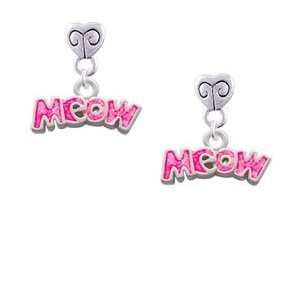  Hot Pink Glitter Meow Mini Heart Charm Earrings Arts 