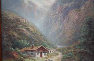 Antique Oil on Board Mountain Scene SIGNED Albert Johnson Oil Painting 