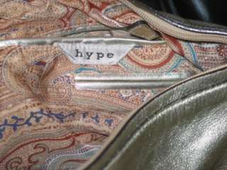 HYPE Gold Leather Fur Trim Bag Handbag Purse Shoulder Bag  
